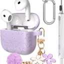 CAISATEQ Compatible with AirPods Pro 3 Case 2025, Cute Floral Engraved Soft Silicone Cover with Rose Pearl Keychain and Cleaning Kit, Shockproof and Dustproof, Pink