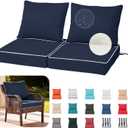 24X24-2set,Outdoor Chair Cushions, 30D High-Density Foam Patio Chair Cushions, Water-Resistant UV 2000H Color Fastness Outdoor Seat Cushions for Patio Furniture Sofa,Navy Blue + White Piping