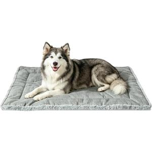 Reversible Dog Crate Mat 41"x27" for Large Dogs - Double-Sided Cooling Water-Resistant Oxford & Warm Plush Bed, Fits 42-Inch Wire Crates, Soft Stuffed, Machine Washable, Indoor & Outdoor, Light Gray