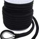 NovelBee 1" Anchor Line 150',Double Braid Nylon Rope with Thimble (Black)