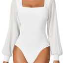 Avidlove Women Puff Long Sleeve Bodysuit Mesh Square Neck Thong Sexy Body Suits Double Lined Leotards Size XL