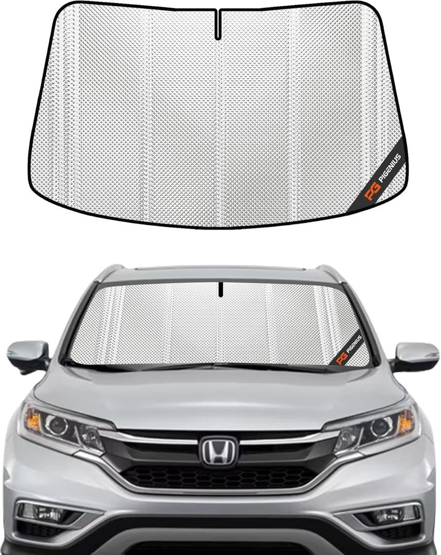 Windshield Sun Shade for Honda CRV 2012-2016. Full Coverage Rearview Mirror Shade for Ultimate Protection (Silver)
