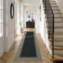 Moynesa Washable Black Striped Border Easy Jute Runner Rugs 2.5x8, Entryway Rug Runners for Kitchen, Farmhouse Indoor Outdoor Non Slip Carpet for Hallways Bathroom Bedroom Laundry