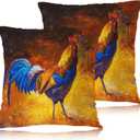 Swono 18"X18" Throw Pillow Covers Rooster, Farm Chicken Rooster Boho Pillowcase Cushion Covers for Couch Bed, Square Decorative Pillow Cover Home Sofa Bedroom Car 2 Pcs, Colorful