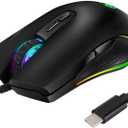HXMJ RGB LED Gaming Mice,Wired USB C Port for Apple MacBook,Computer or Laptops with Type C Port-Black