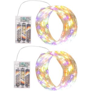 Multicolor Fairy Lights Battery Operated (Included), 8 Modes & Auto Timer, 2 Packs 5m 50Led Mini Twinkle Silver Wire Firefly Starry Lights, Waterproof Battery Operated Lights for Bottle