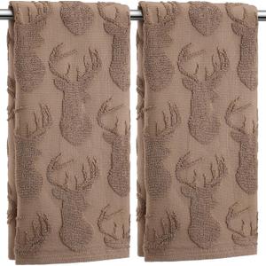 SmoothNovelty 2 Pcs Deer Hand Towels for Bathroom, Rustic Cabin Elk Moose 100% Cotton Absorbent Jacquard Weave Brown Decorative Towels for Bathroom Kitchen Decor Gift, 13.7 x 29.5 Inch