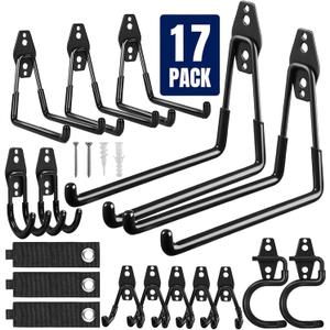 Garage Hooks Heavy Duty, 17 Pack Garage Storage Hooks with Coating Anti-Slip, Wall Mount Utility Large Garage Hooks for Hanging Garden Tools, Ladder,Broom,Hose