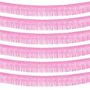 6P Macaroon Pink Wavy Metallic Foil Fringe Banner Tinsel Banner Backdrop Garland Curtains for Parade Floats Wedding Birthday Parties Decoration Halloween Christmas