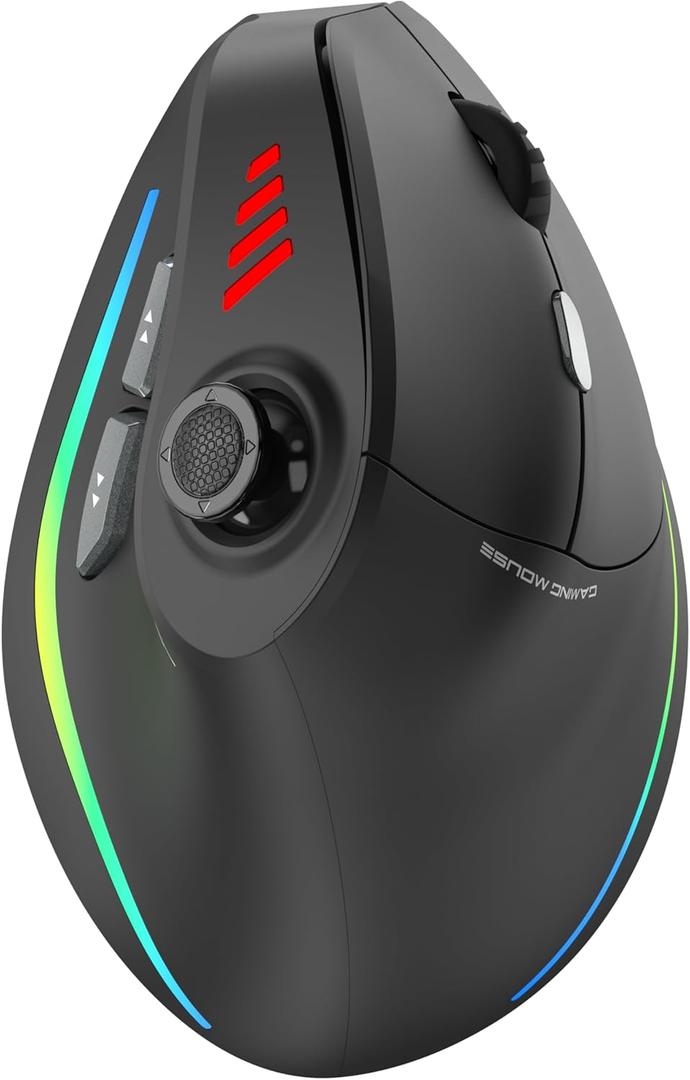 TRELC Wireless Gaming Mouse with 5 D Rocker, 24000 DPI/11 Programmable Buttons, Ergonomic Mouse for 2 Devices Connection (BT+2.4GHz), Vertical Rechargeable Mice for PC/Laptop/E-Sports/Gamer (Black)