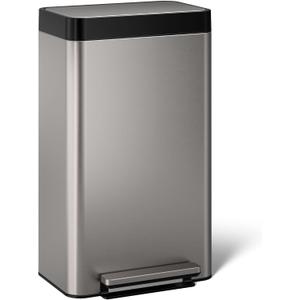 Kohler 20941-ST 8 Gallon Tall Hands-Free Kitchen Step Can, Trash Can with Foot Pedal, Quiet-Close Lid, Stainless Steel