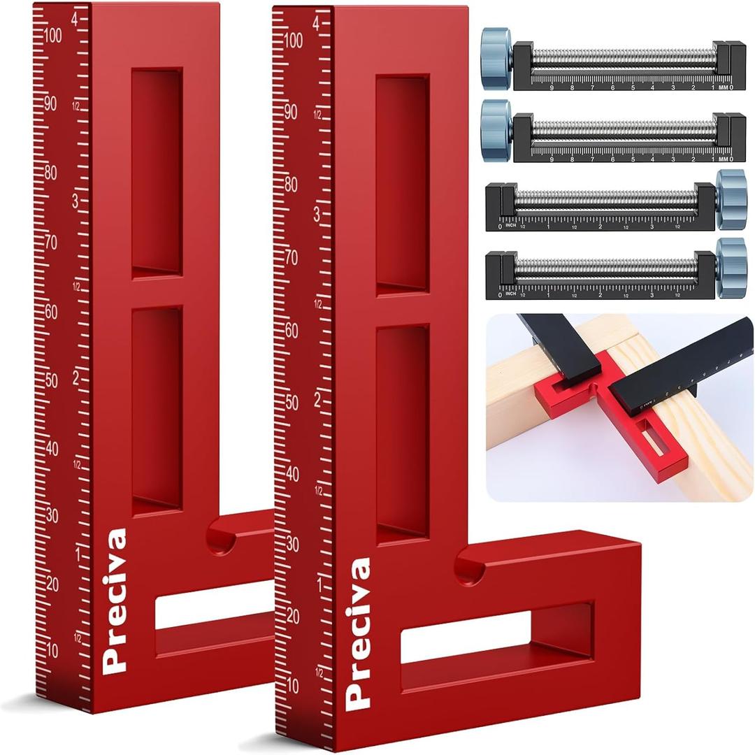 Preciva Corner Clamps for Woodworking, 90 Degree Positioning Squares with 4 C-Clamps, High-Strength Aluminum Alloy for Perfect Right Angle on Cabinets, Frames, Drawers