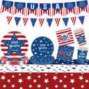 4th of July Party Supplies, American 250th Anniversary Patriotic Party Kit for Independence Day, Memorial Day, Plates, Napkins, Cups, Banner for 4th of July Decorations (American)