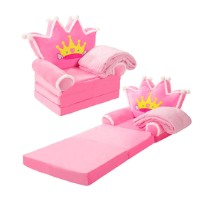 Gifts for Kids Couch 2 in 1 Toddler Couch Fold Out with Flannel Blanket Set Soft Princess Kids Chair for 1-3 Toddler Comfy Convertible Sofa to Lounger Bed for Reading Sleeping Decor(Pink and Purple) 2 Pair