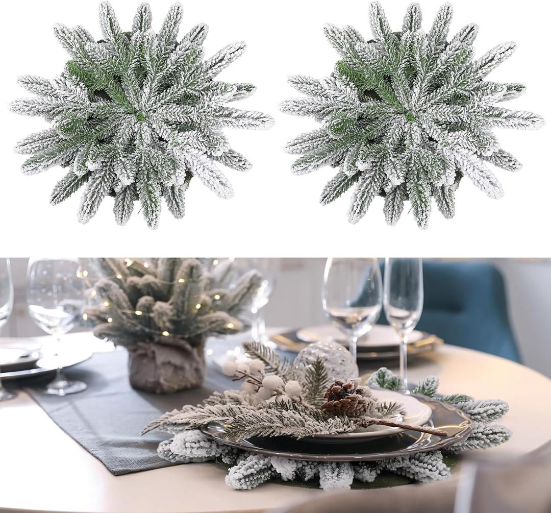 6 Pcs Christmas Norfolk Pine Placemat Spray Snow Christmas Round Placemats Winter Place Mats Dining Table Mats for Xmas Party Decorations