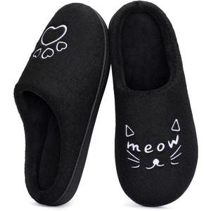 ULTRAIDEAS Women's Cozy Slippers - Warm Felt Indoor House Slippers with Memory Foam, Cute Cat Face Design, Perfect Holiday Gift for Home Bedroom Lounge (9-10, Black)