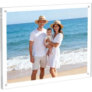 Acrylic Wall Mount Picture Frame Self-adhesive 11x14, Clear No Drilling Magnetic Floating Frameless Photo Frames for Display Diploma Degree Certificate and Files