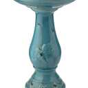 Alpine Corporation 25" Tall Outdoor Ceramic Antique Pedestal Birdbath with 2 Bird Figurines, Turquoise