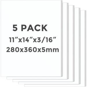 Foam Boards 5 Pack, 11" x 14" Foam Core Board for Projects, 3/16" Thick White Poster Board Sheets for Signboards, Arts and Crafts, Framing, Display (11"x14")
