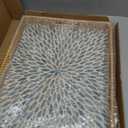 i-lan 18 Inch Blue Mother of Pearl Rattan Serving Tray with Cutout Handles