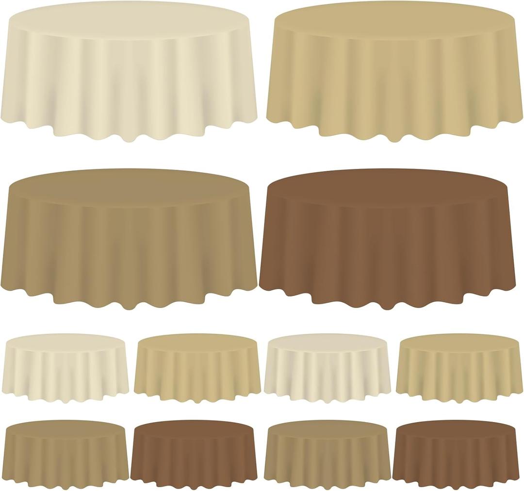 Whaline 12Pcs Brown Plastic Tablecloth Round Table Cover 4 Gradient Colors Waterproof Table Cloth for Fall Thanksgiving Decoration Supplies, 84 Inch