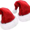 Children Christmas Santa Hat,Kids' Double-Layered Luxury Plush Christmas Santa Claus Xmas Cap Hat (2 Pcs)