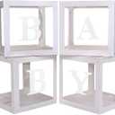 Baby Boxes with 4 PCS Letters for Baby Shower White Clear Balloon Box Blocks Gender Reveal Decorations and Birthday Party (White)