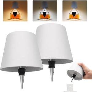 Wireless Wine Bottle Light Head,LED Wireless Bottle Lamp with 3 Modes Light Dimming Pridola,Touch Control Wine Bottle for Any Bottle,Bedroom,Restaurant & Bar (White 3 Colors, 2PCS)