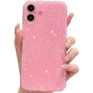 OWLSTAR for iPhone 16 Case 6.1 inch, Cute Glitter Bling Thin Slim Shockproof Sparkly Shiny Soft Silicone Phone Case for Women Girls Girly (Pink), Pack of 4