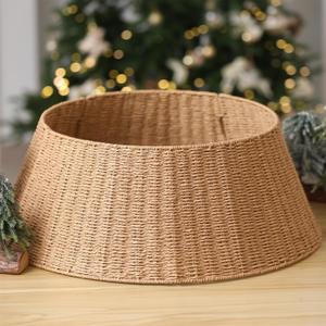 Handmade 42in Christmas Tree Collar Basket Skirt-Elegant Woven Rattan Ring Base Cover-42in Stand Decoration for Holiday Home-Ideal for Covering Tree Stand