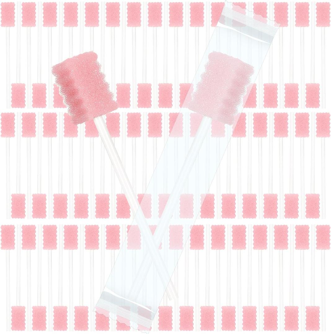 Mumufy 500 Pcs Disposable Oral Swabs for Toothbrush Oral Swabs Bulk Dental Swab Sticks 4.92" Sponge Individually Wrapped Care for Mouth (Pink)