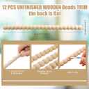Nuanchu 12 Pcs Decorative Beaded Wood Trim Molding Half Wooden Beads Bobbin Trims 15.75 Inch Unfinished 3D Pearl Paintable Wood Molding for DIY Crafts Home Wall Cabinet Shelf Window Door (24 mm)