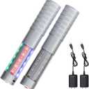 Strobe Bottle Girl Lights LED Bottle Service Lights Baton Reusable Rechargeable Service LED Champagne 2 Pcs for Bar Club Birthday Weddings Parties(Silver,Colorful Light)