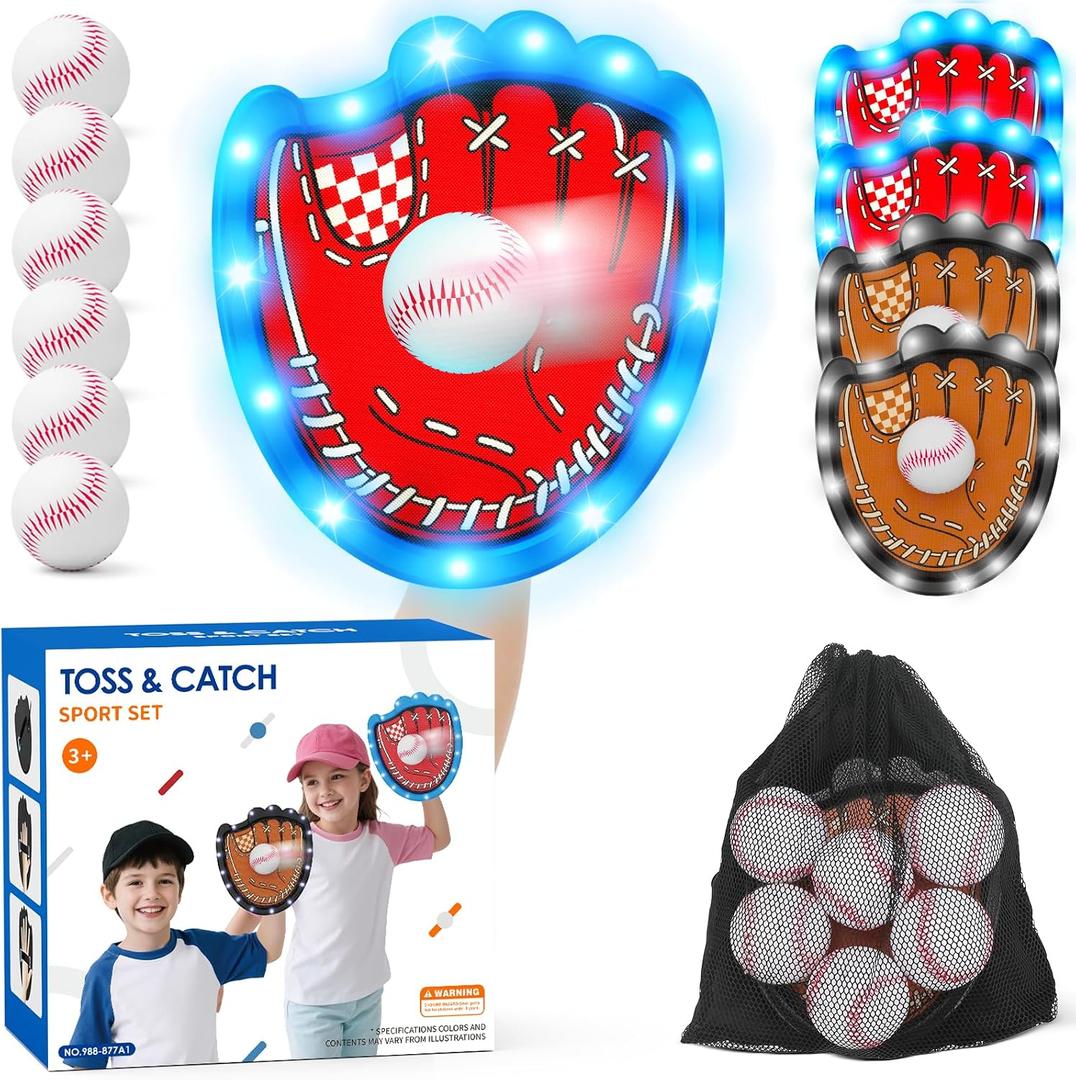 HYES Light Up Toss and Catch Ball Set for Kids 3~12, Child Baseball Toys, Light Up 4 Paddles