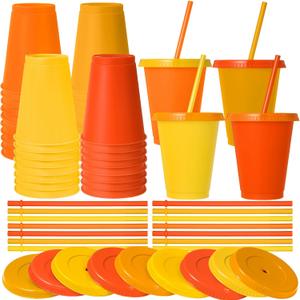 Skylety 16 Pcs Plastic Cups with Lids and Straws 16 oz Plastic Cups Coffee Reusable Tumbler Water Bottle Holiday Christmas Party Supplies Gifts for Drinking Coffee Cocoa(Thanksgiving Color)