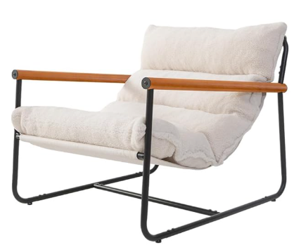 MAXYOYO Sherpa Accent Chair, Boucle Arm Chair Living Room Chair, Reading Accent Chair, Mid Century Modern Bedroom Chair,Teddy Armchair Wooden Arms Metal Frame