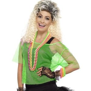 Ladies 80s 80's 1980s Fancy Dress Mesh Top Fishnet Net Green T Shirt by Smiffys, Size M/L