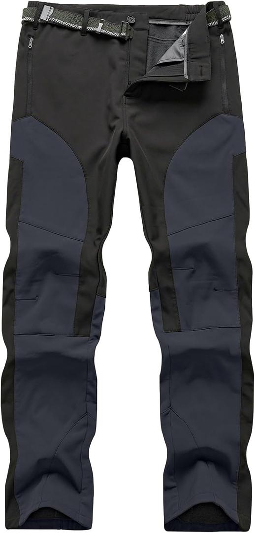 Mens Hiking Snow Pants Skiing Winter Fleece Lined Water Repellent Softshell Pants Outdoor Camping Walking Fishing (29, Grey)