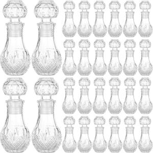 Chuangdi 24 Pcs Mini Glass Bottles 1.7oz Glass Patron Bottles with Stopper Decorative Bottle for Whiskey Vanilla Extract Champagne Wedding Baby Shower Party Favors(Round Style)