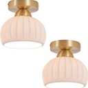 2 Pack Ceramic Brass Semi Flush Mount Ceiling Light Vintage Hallway Light Fixtures, Modern Small Ceiling Mount Light Lamp for Hall Kitchen Entryway Passway Porch Foyer