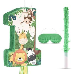 Wild One Piñata Number 1 Pull String Mini Piñata with Blindfold Bat Confetti Wild One 1st Birthday Party Decorations Safari Jungle Party Supplies 16.1 x 10.9 x 2.76 Inch