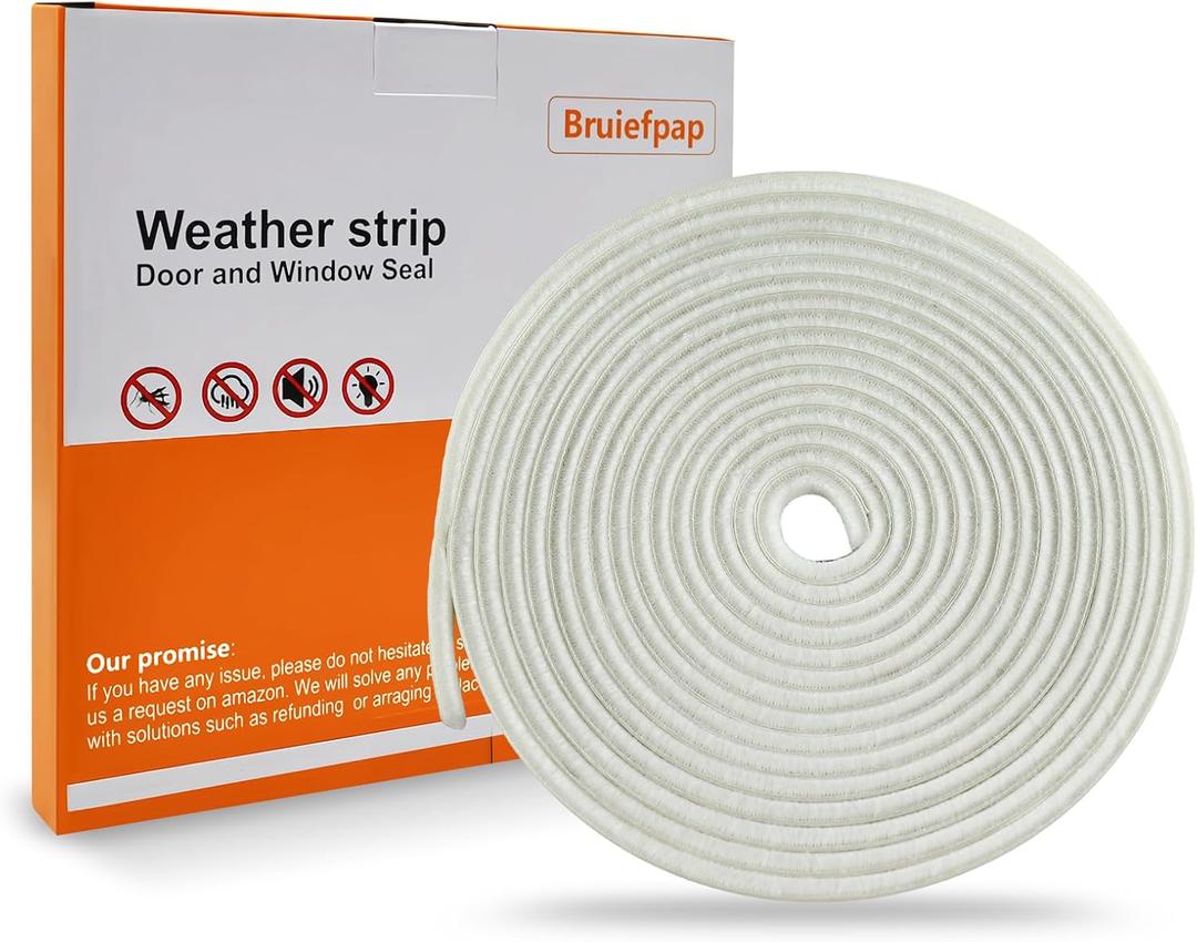 Bruiefpap 39.4FT Weather Stripping for Doors and Windows, Self-Adhesive Soundproofing Door Seal, Door Insulation for Sliding, Exterior, Frames and Front, 0.35'' Wide x 0.35'' Thick, White