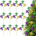 Suncalla 12 Pcs Mardi Gras Decoration Mardi Gras Picks 15 Inch Glitter Fleur De Lis Picks Carnaval Purple Green Gold Ornament for Tree Topper Home Floral Arrangement Wreath Party Decor