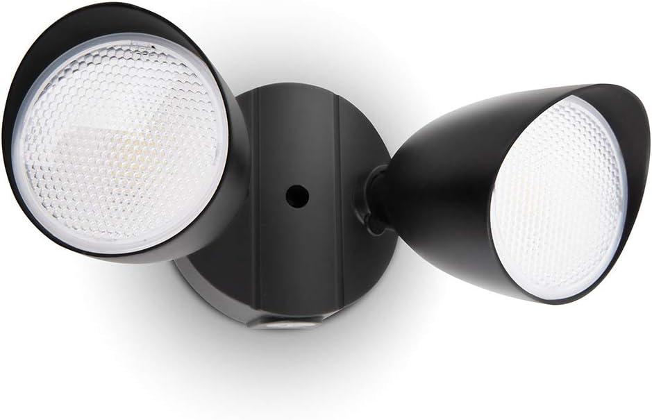 LUTEC 6222B-D2D 2500 Lumen 32 Watt Dusk to Dawn Dual-Head Flood Light Outdoor Waterproof Exterior Security Floodlight Light, Full Metal Design for Patio, Garden, Yard-Black (Black-dusk to Dawn)