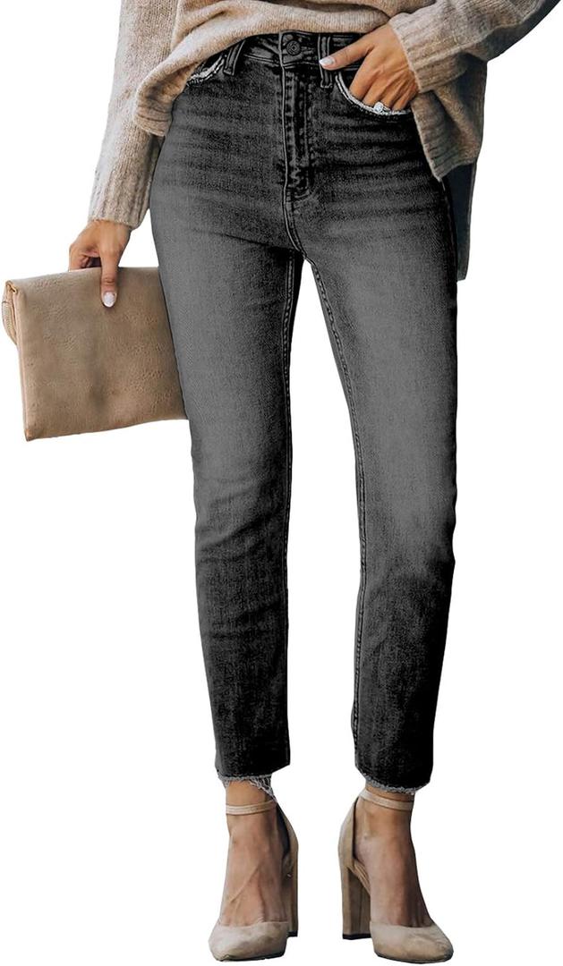 Sidefeel Women's Boyfriend Jeans Stretchy Ripped Distressed Zimbaplatinum Denim Pants Size 8 (Black)