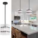 Modern Black Crystal Pendant Light,Elegant Luxury Square Water Ripple Glass Chandelier Pendant Lighting Fixture for Dining Room Kitchen Island Hallway Entryway Bathroom UL Listed
