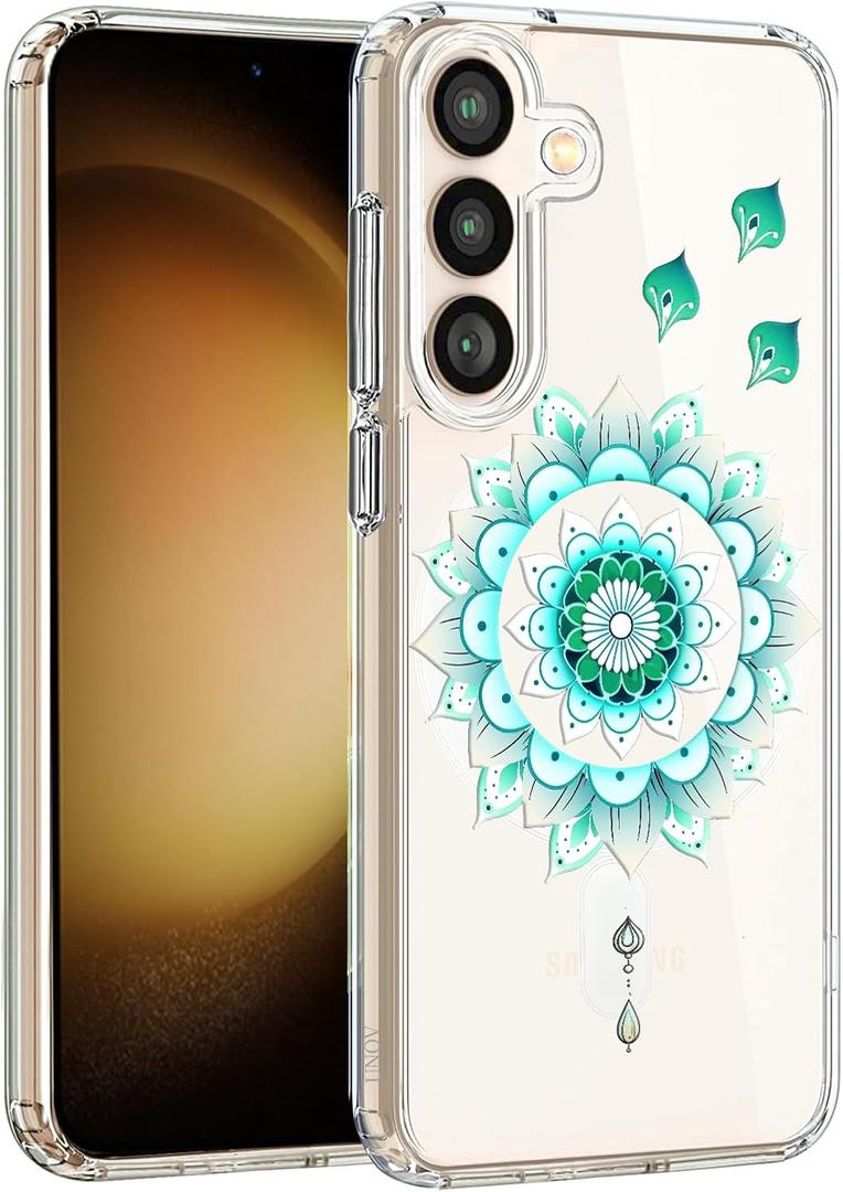 Unov Case Compatible with Galaxy S24 FE Case Magnetic Clear with Design Compatible with MagSafe Slim Protective Soft TPU Bumper with Hard PC Back Embossed Pattern (Mint Mandala)