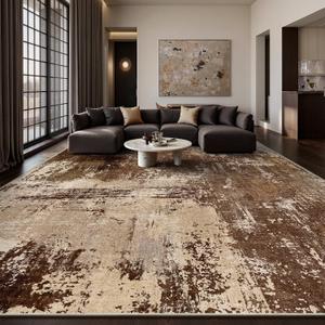 10x14 Area Rugs - Modern Abstract Washable Rug, Ultra Soft Non Slip Low Pile Large Brown Rugs for Living Room, Floor Carpet for Bedroom Dining Room Office Laundry Nursery Home
