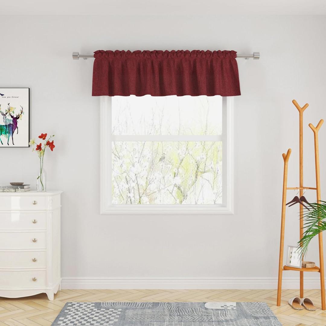 UPOPO Red Valance Curtains 14 inches Long Linen Textured Curtain Toppers Valance Living Room Kitchen Short Small Mini Little Bedroom Window Curtain Valances 1 Panel Rod Pocket 90"x14"