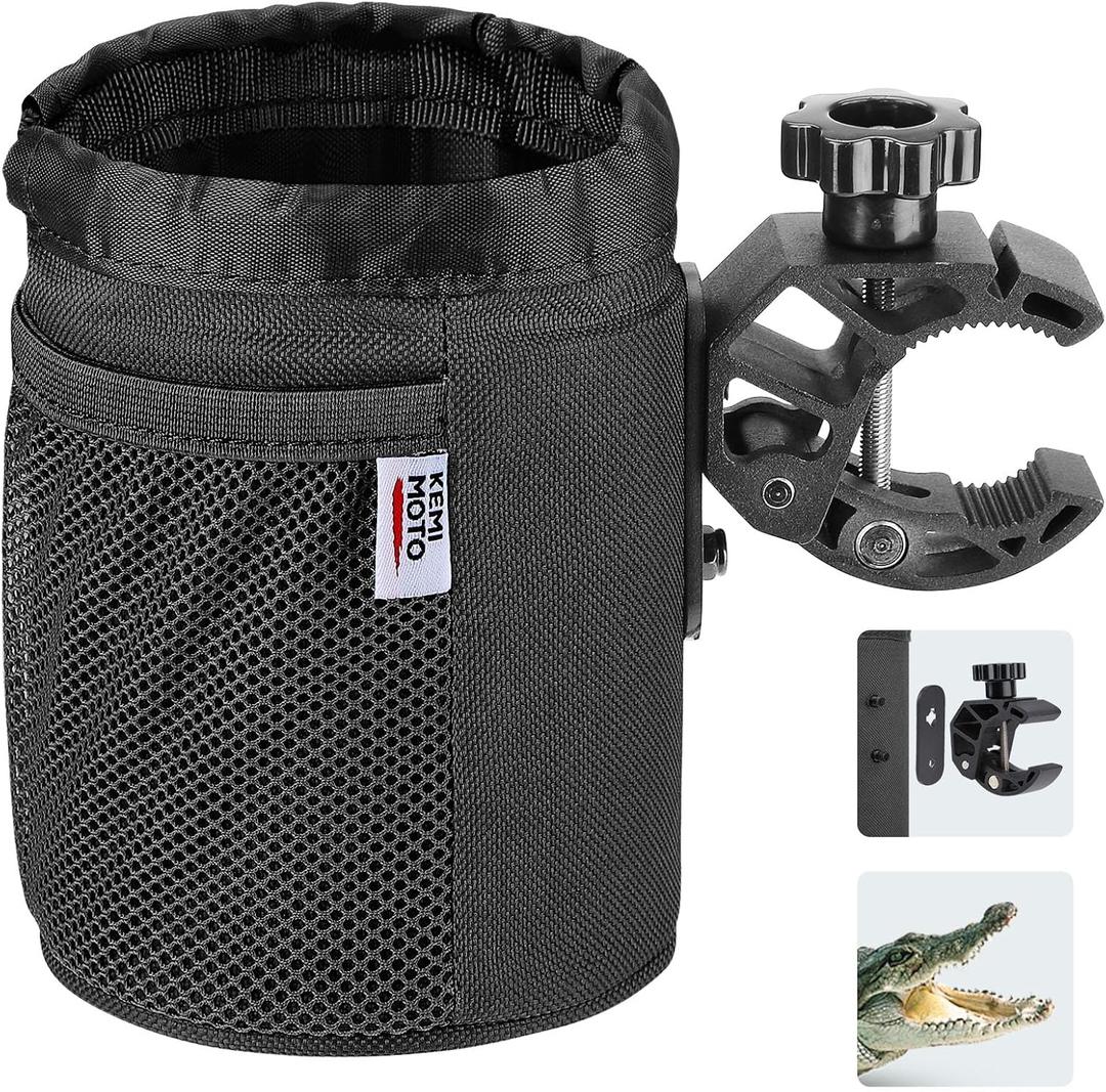 KEMIMOTO Motorcycle Cup Holder, Oxford Fabric Motorcycle Drink Holder with 0.6"-1.5" Alligator Clamp, Universal Water Bottle Cup Accessories for Bike, ATV/UTV, Scooter, Boat, Walker (1 PC,Medium, Black) KEMIMOTO Motorcycle Cup Holder, Oxford Fabric Motorcycle Drink Holder with 0.6"-1.5" Alligator Clamp, Universal Water Bottle Cup Accessories for Bike, ATV/UTV, Scooter, Boat, Walker (1 PC,Medium, Black)
